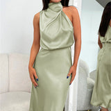 Silvia – Rochie halter din satin