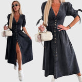 Teona – Rochie denim cu fundițe