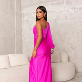 Geanina – Rochie satin asimetrică