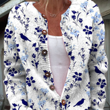 Iolanda – Cardigan alb cu flori albastre