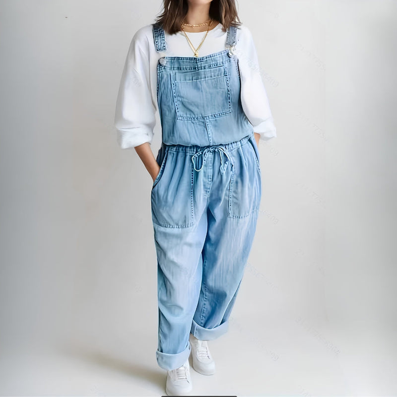 Luiza – Salopetă denim cu pieptar