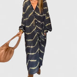 Izabela – Rochie lungă cu dungi ondulate