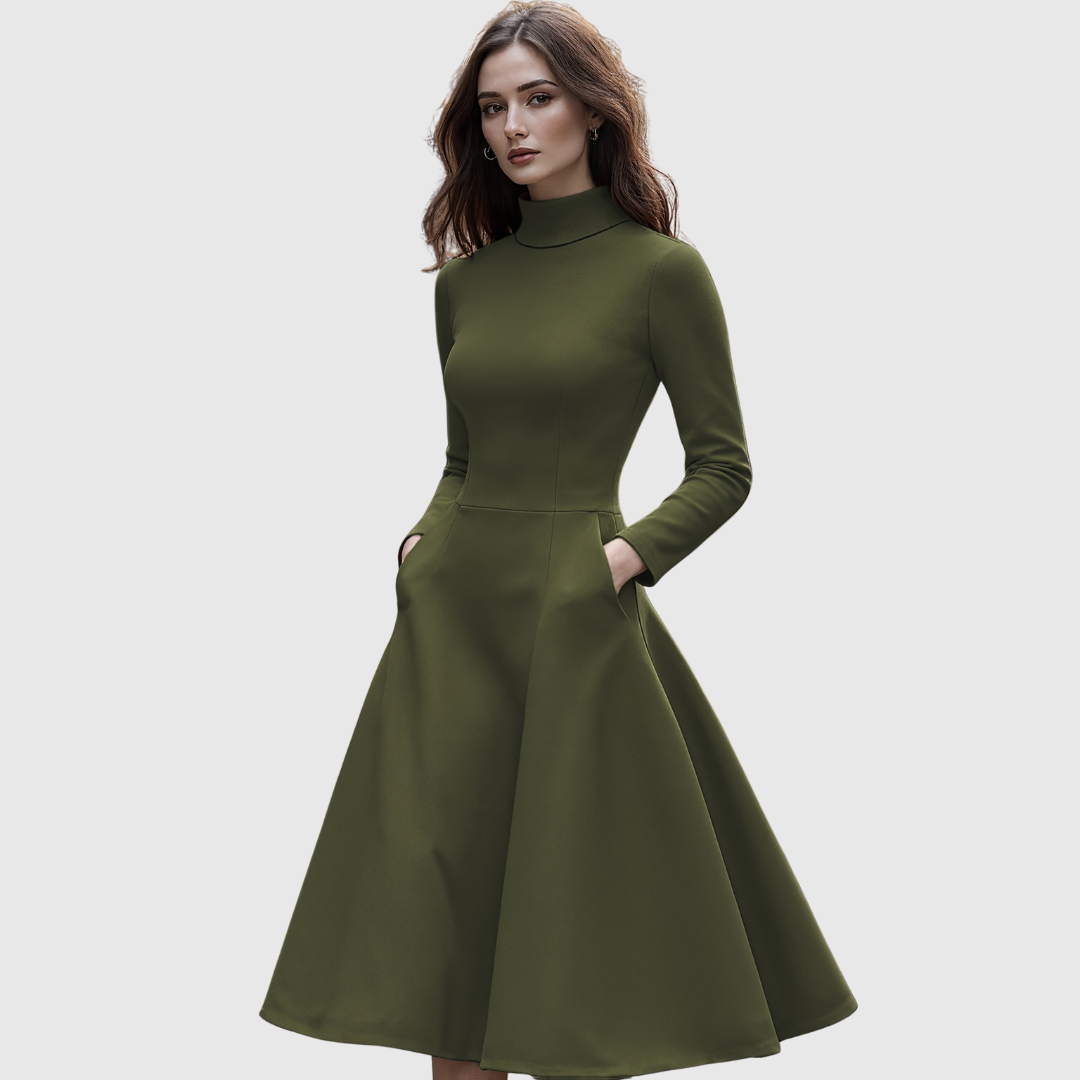 Ciprianna – Rochie evazată cu guler înalt