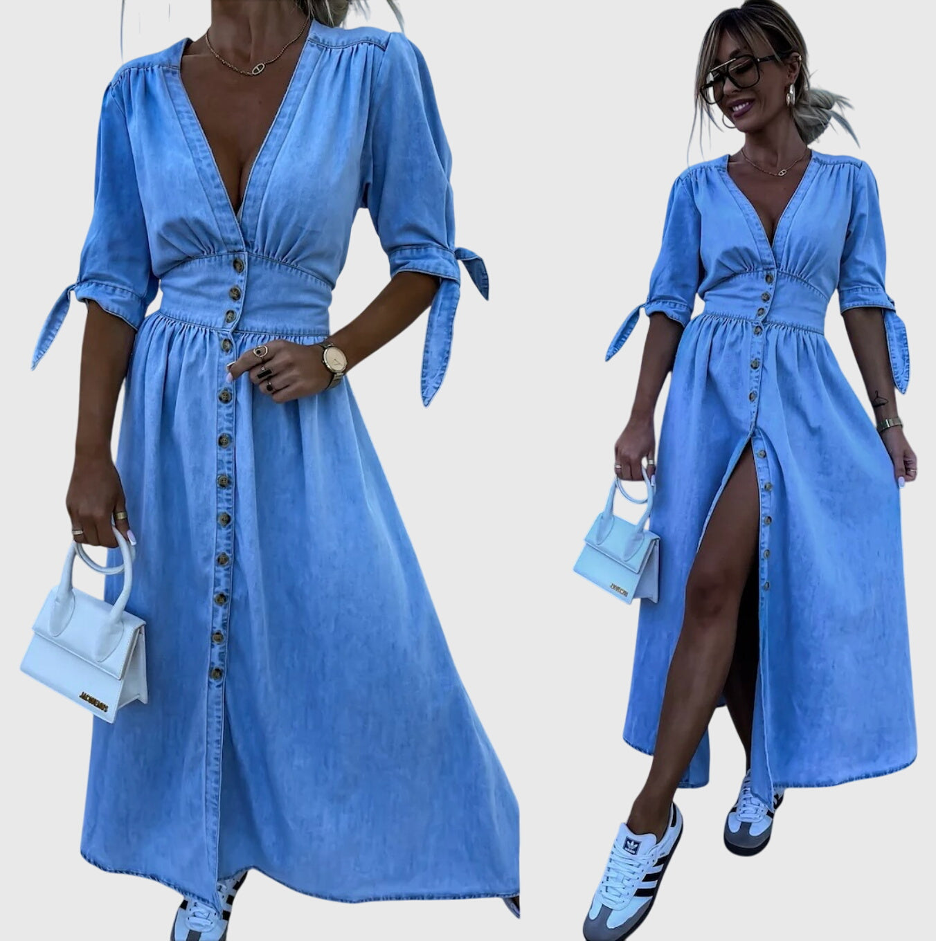 Teona – Rochie denim cu fundițe