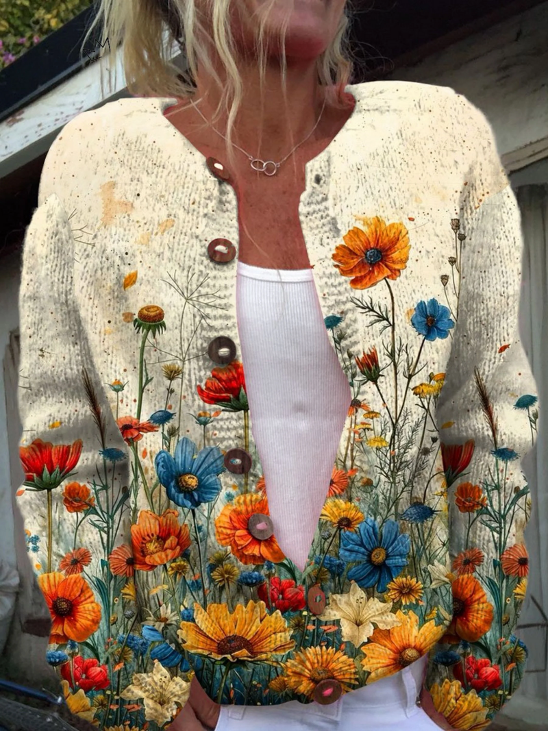 Cosmina – Cardigan crem cu flori