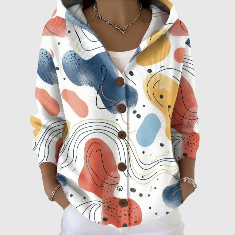 Filofteia – Cardigan cu glugă și model abstract