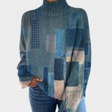Doina – Pulover patchwork cu guler înalt