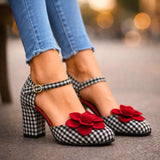 Tudora – Pantofi în carouri cu floare