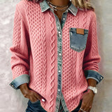 Tamara – Cardigan roz cu guler denim