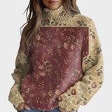 Marcela – Pulover floral cu guler înalt