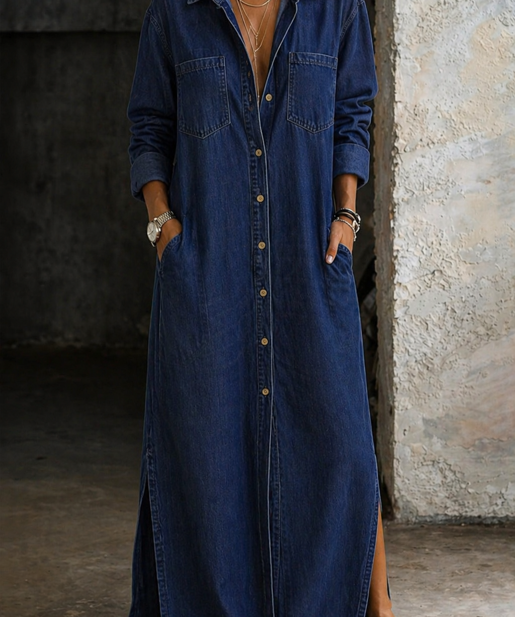 Mihaiela – Rochie-cămașă lungă din denim