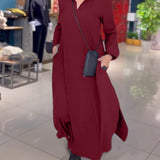 Alida – Rochie-cămașă lungă cu fante