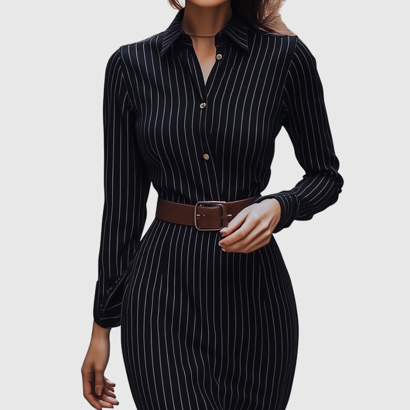 Laurentia – Rochie-cămașă cu dungi fine