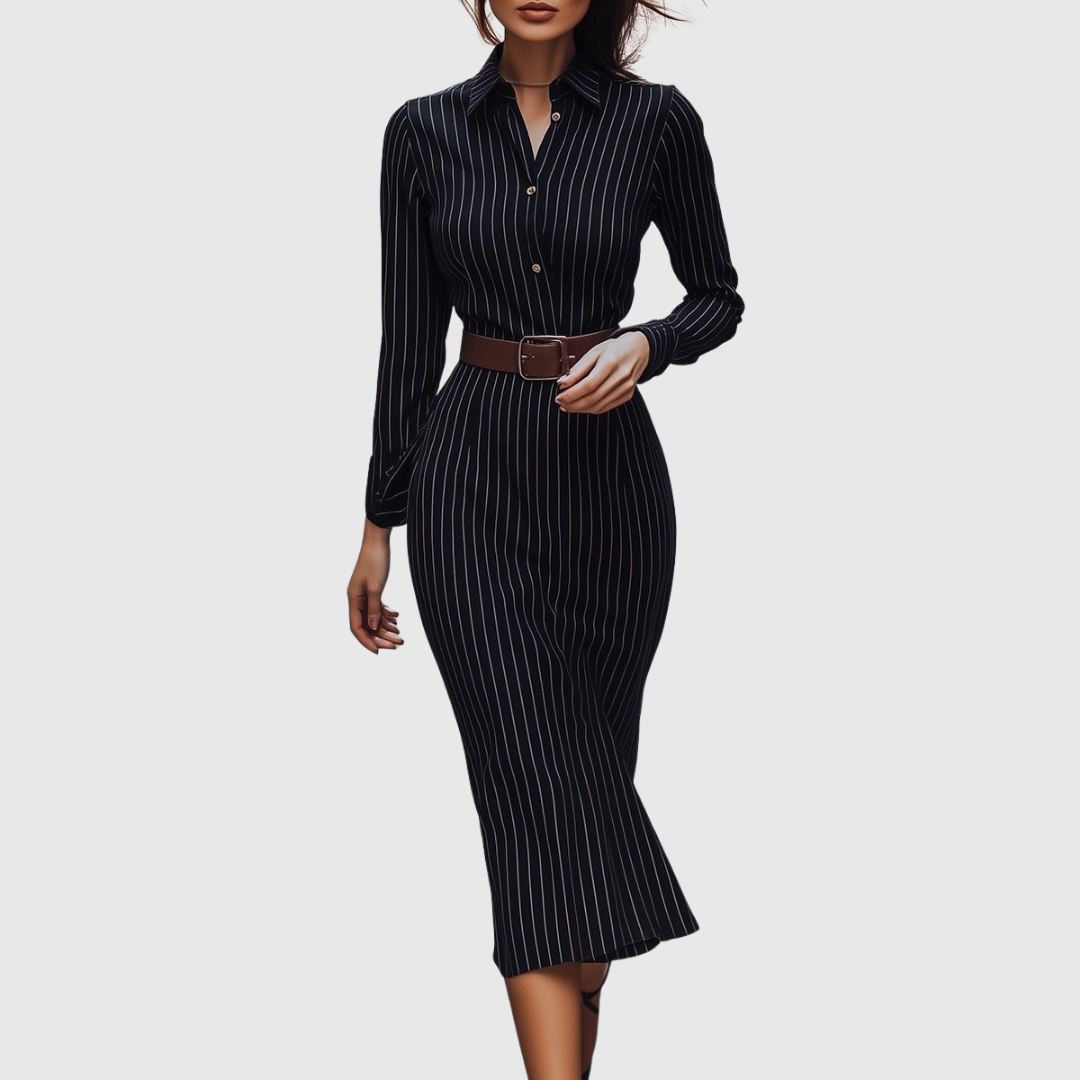 Laurentia – Rochie-cămașă cu dungi fine