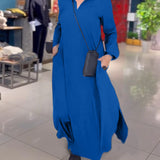 Alida – Rochie-cămașă lungă cu fante