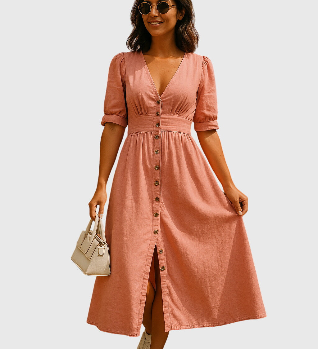 Olimpia – Rochie midi denim cu nasturi