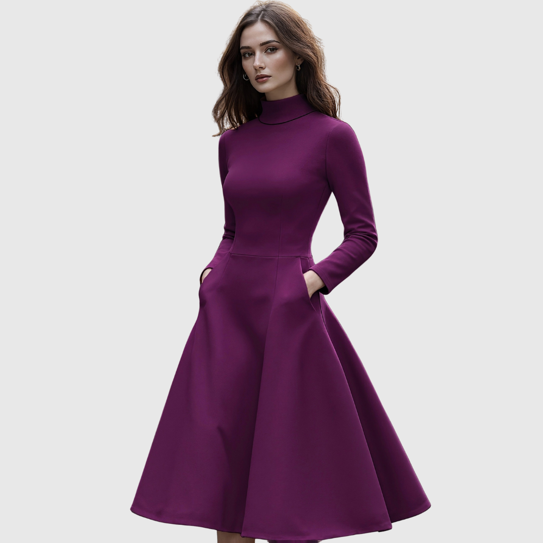 Ciprianna – Rochie evazată cu guler înalt