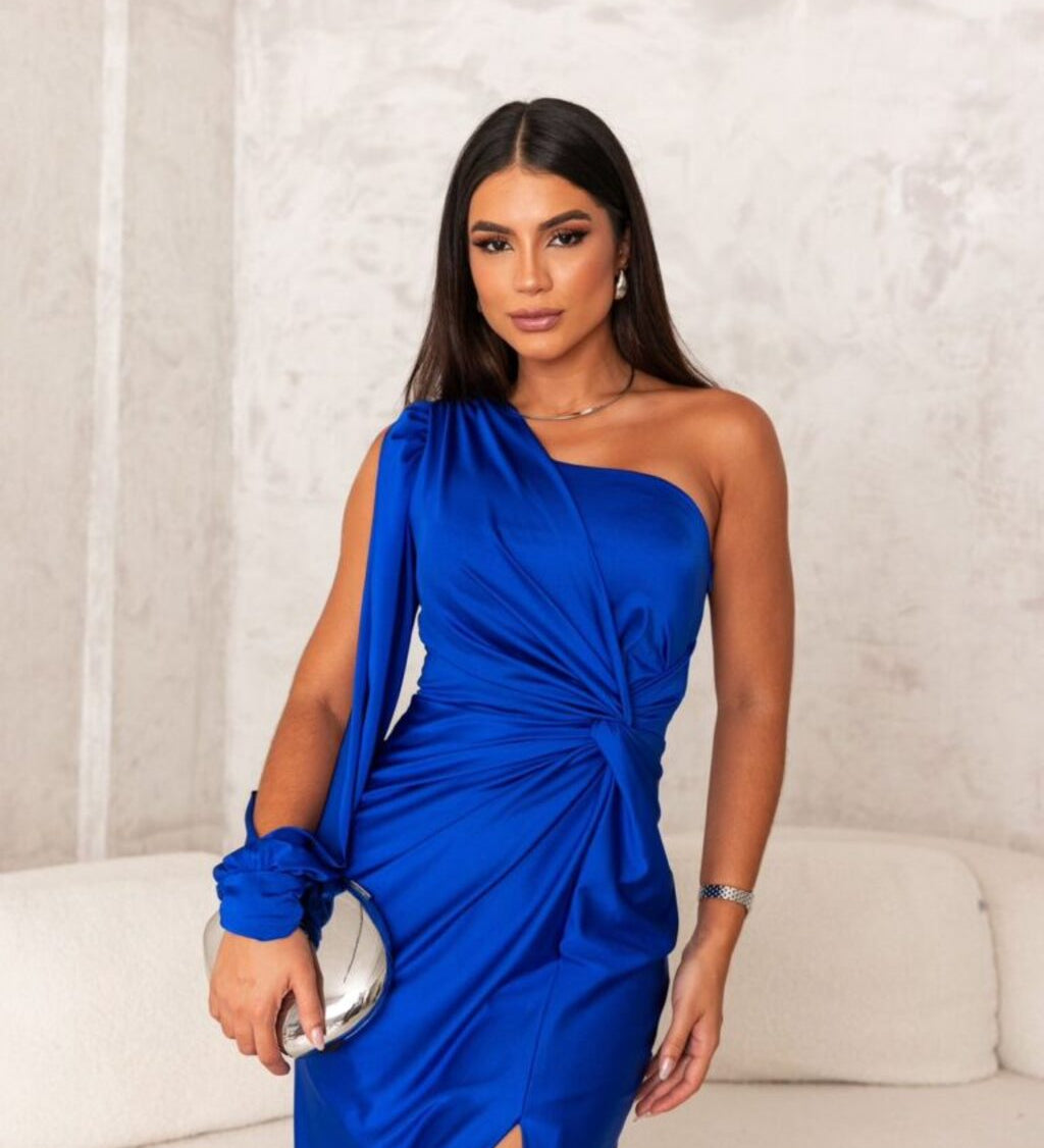 Geanina – Rochie satin asimetrică