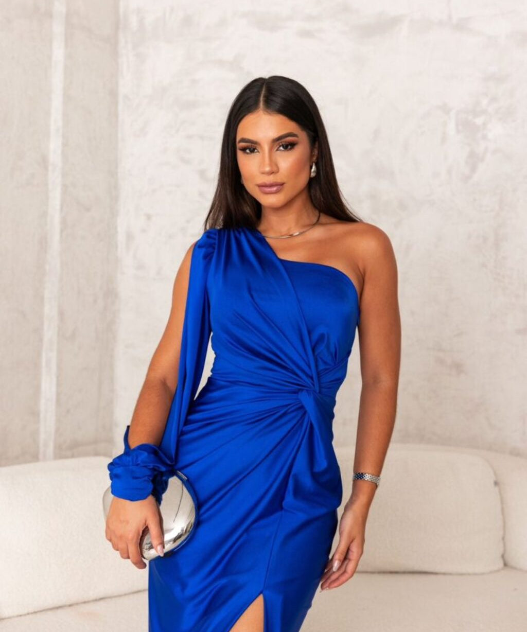 Geanina – Rochie satin asimetrică