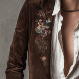 Emilia – Blazer velur cu broderie florală