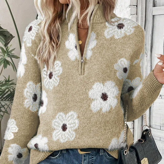 Augustina – Pulover cu fermoar și flori