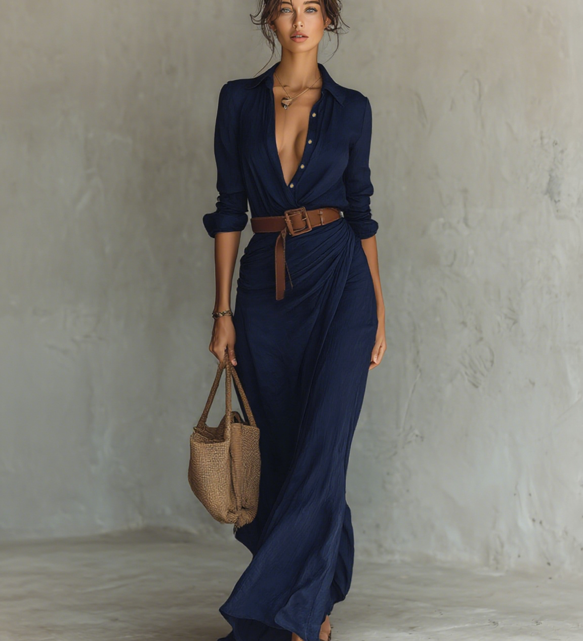 Claudia – Rochie maxi tip cămașă