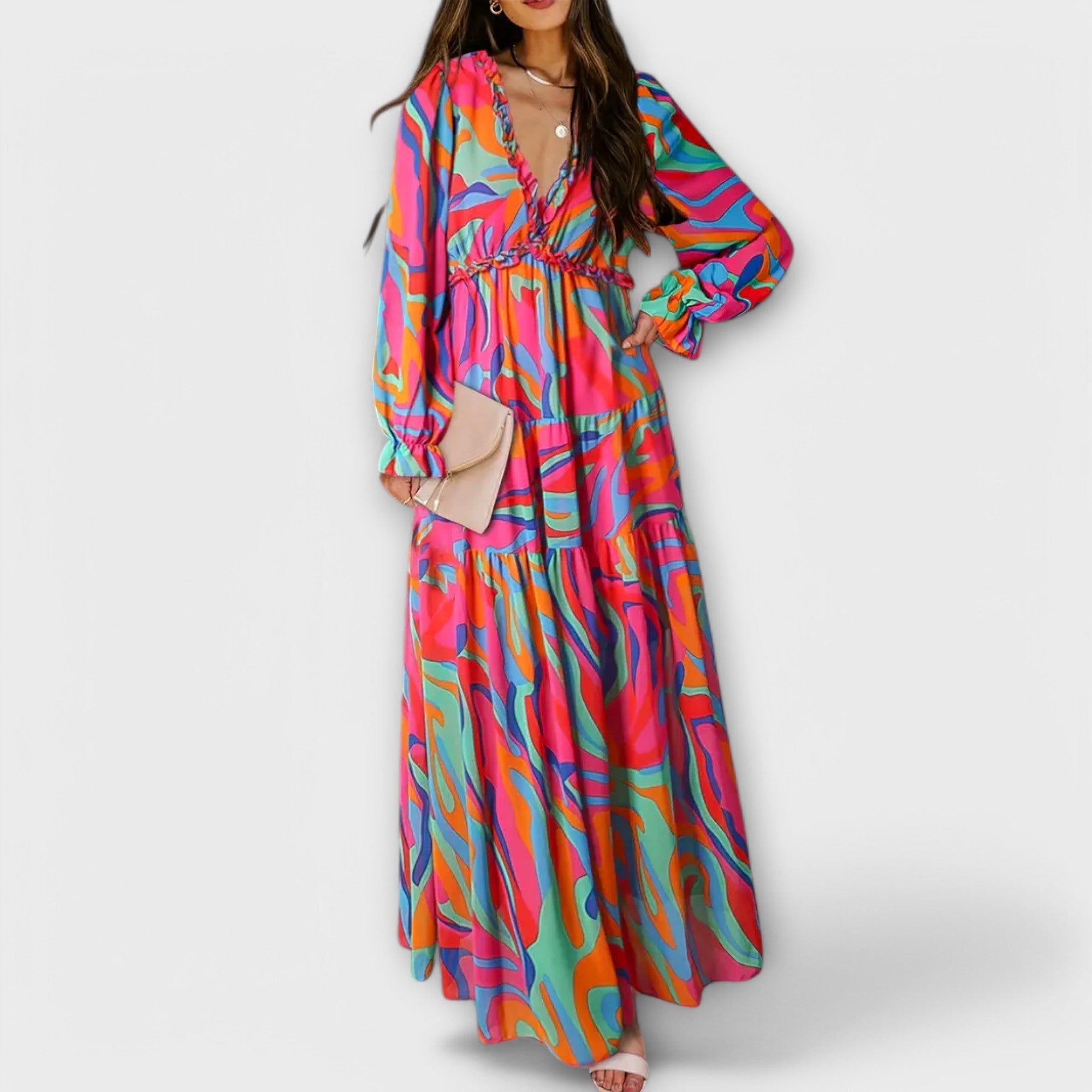 Aurora – Rochie maxi florală cu volănașe