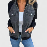 Claudia – Geacă denim cu mâneci tricotate