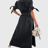 Teona – Rochie denim cu fundițe