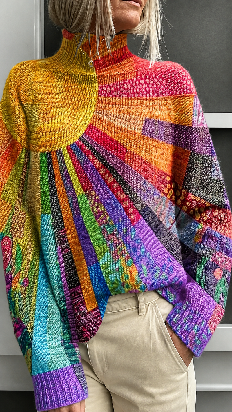 Karla – Pulover multicolor cu guler înalt
