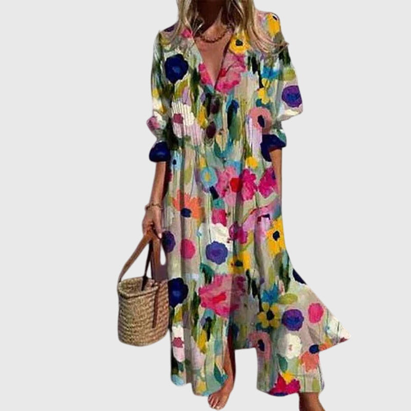 Flavia – Rochie maxi cu flori pictate