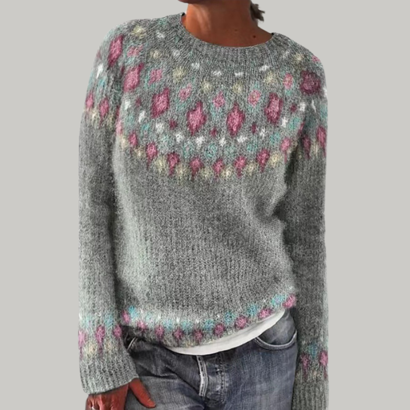 Constanța – Pulover gri cu jacard pastel