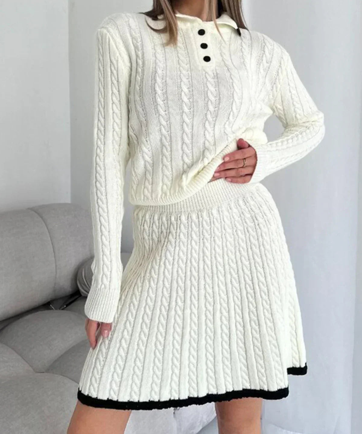 Carmen – Set fustă tricotată cu torsade