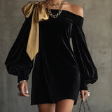 Lorelei – Rochie din catifea cu fundă