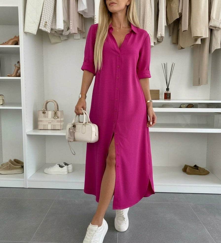 Sorana – Rochie cămașă maxi fluidă