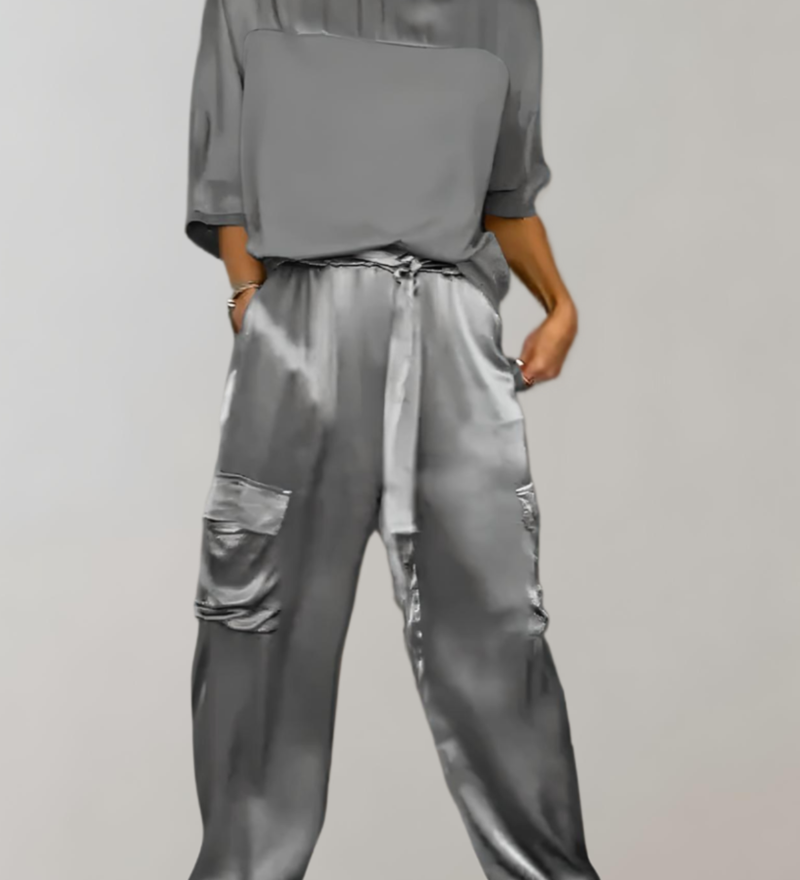Irena – Set satinat cu pantaloni cargo