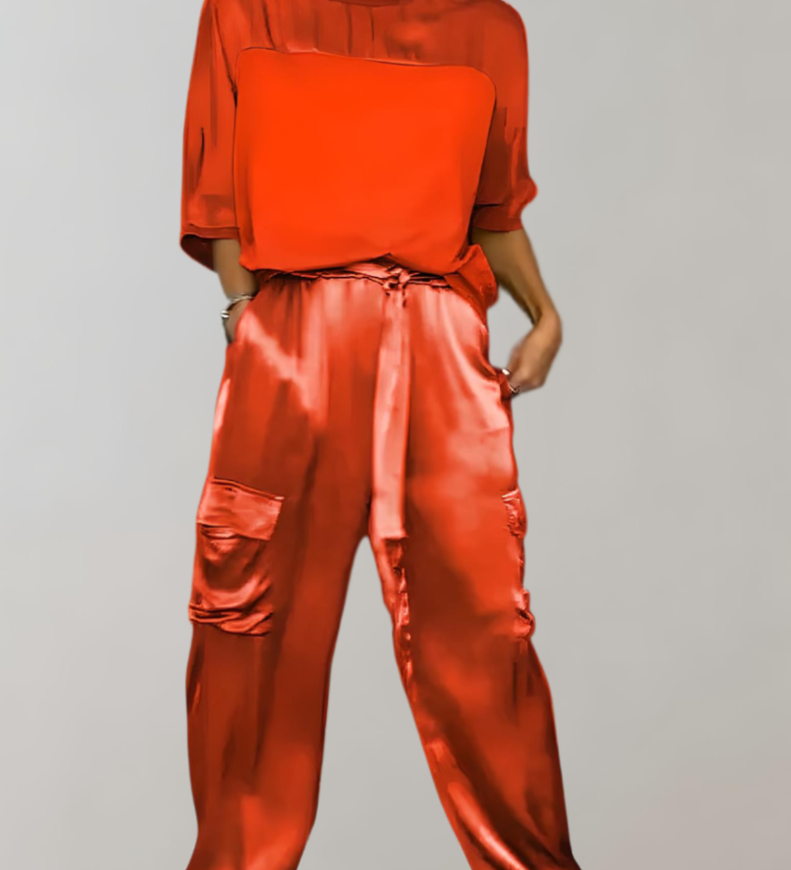 Irena – Set satinat cu pantaloni cargo