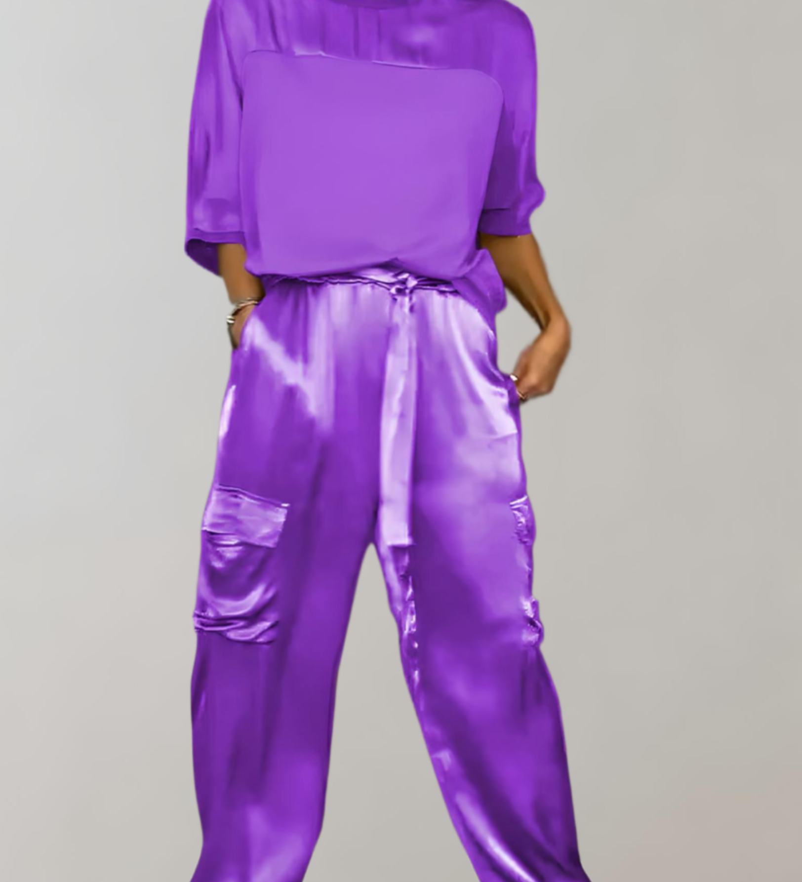 Irena – Set satinat cu pantaloni cargo