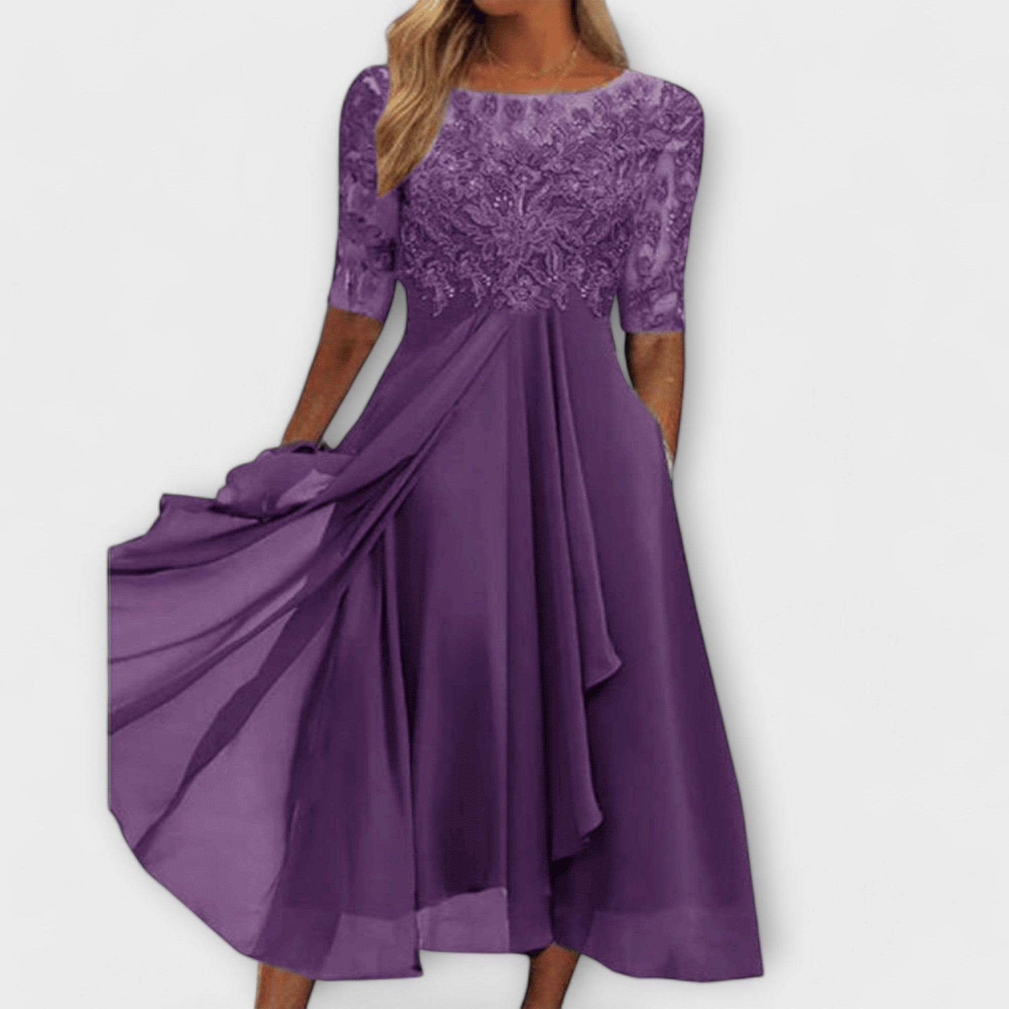 Andreea – Rochie midi cu bust brodat