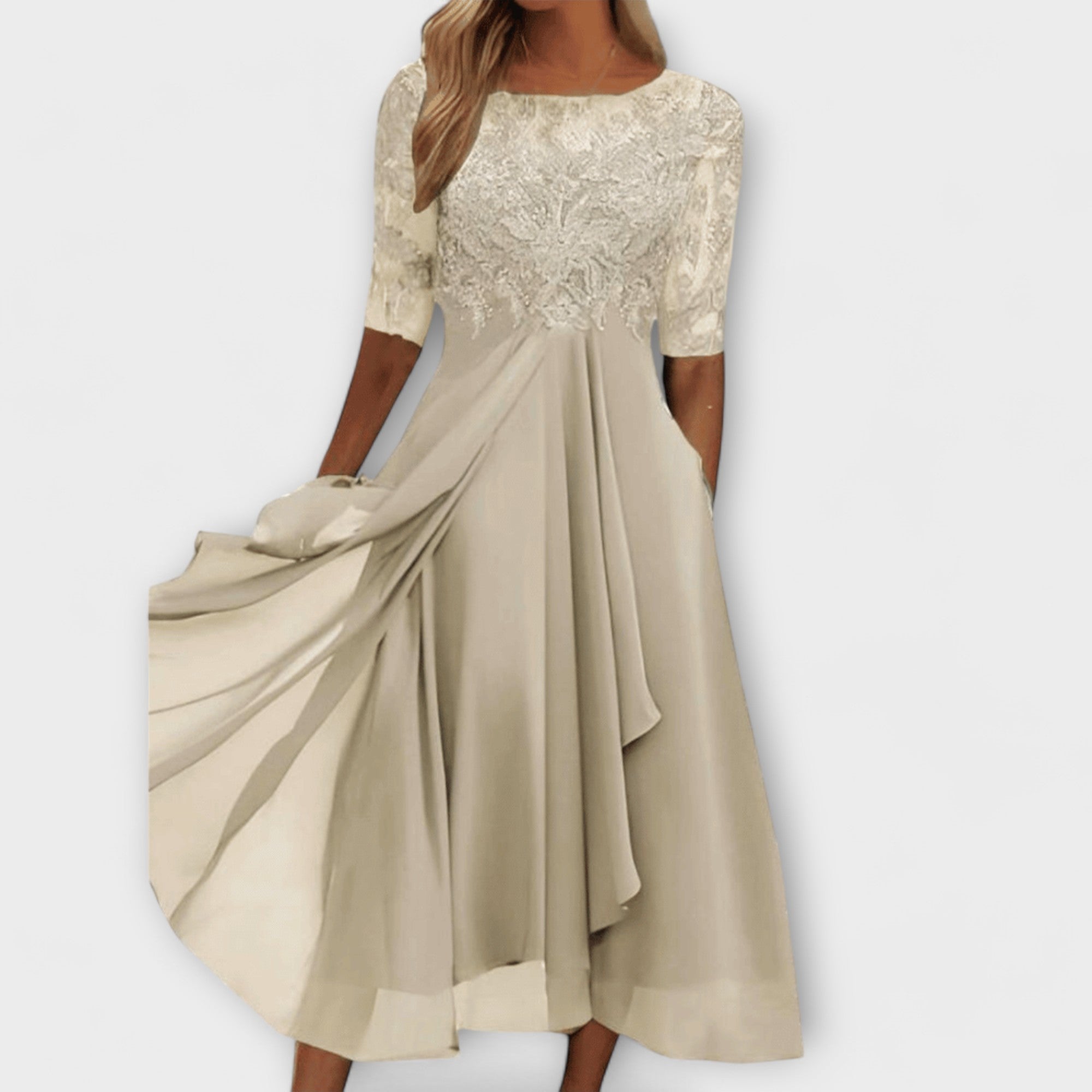 Andreea – Rochie midi cu bust brodat