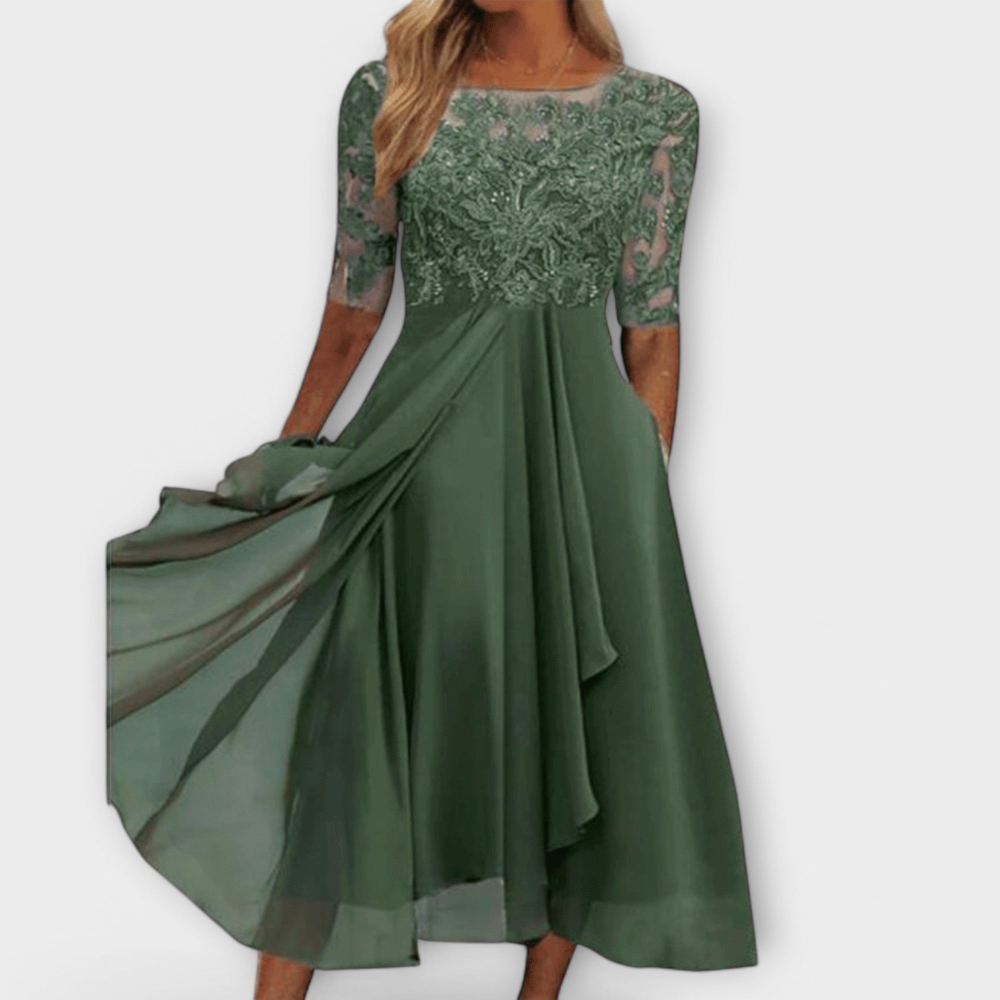 Andreea – Rochie midi cu bust brodat