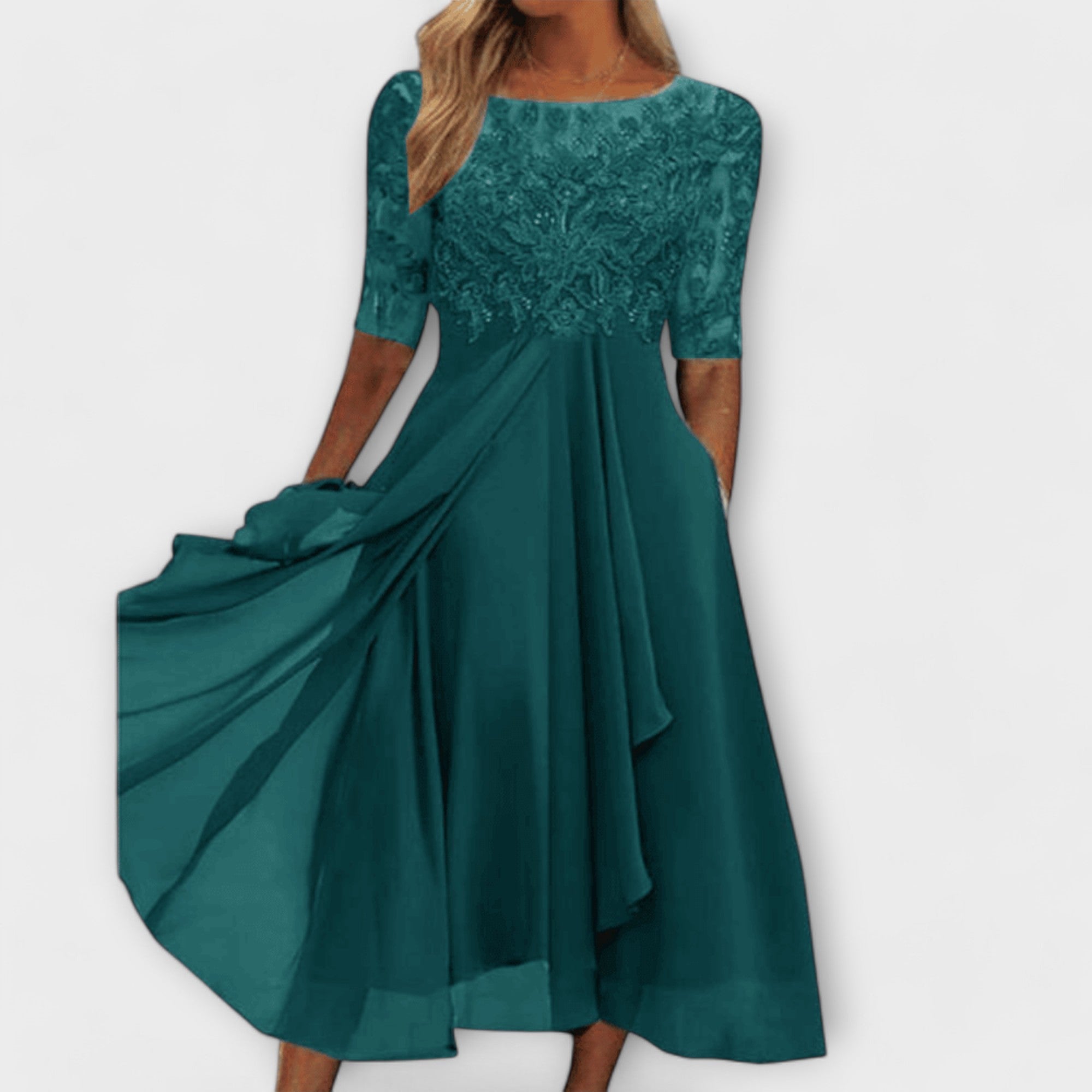 Andreea – Rochie midi cu bust brodat