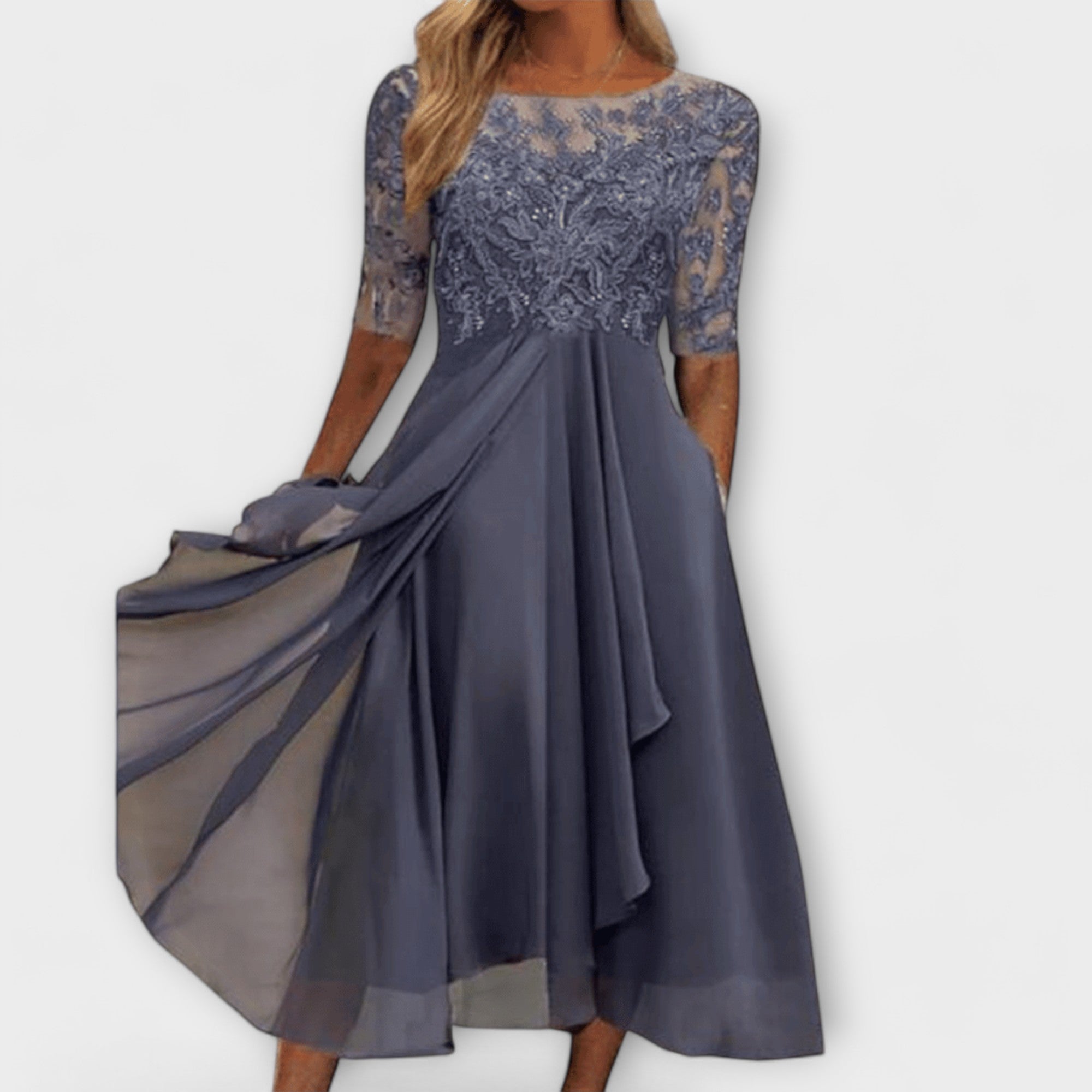 Andreea – Rochie midi cu bust brodat