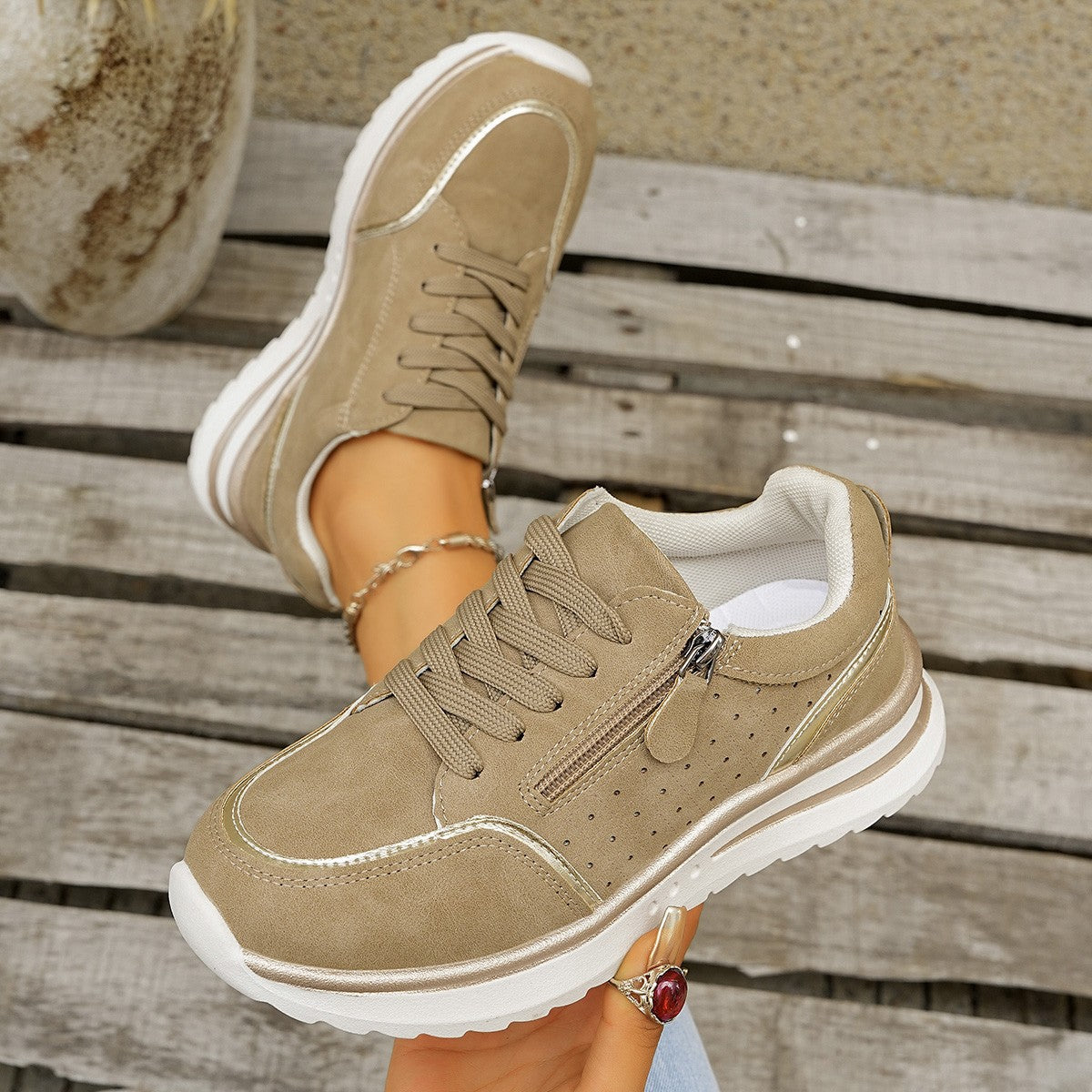 Antonia – Sneakers cu fermoar lateral