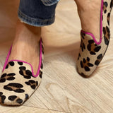 Leontina – Mocasini leopard cu bordură roz