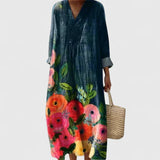 Ivona – Rochie maxi florală cu mâneci lungi