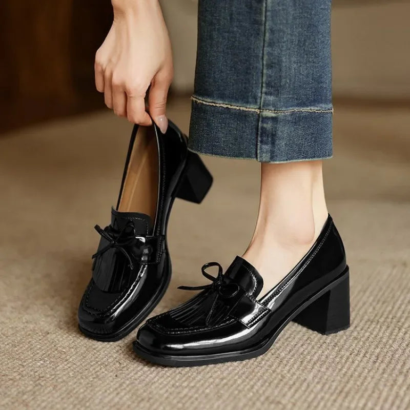 Klara – Pantofi tip mocasin cu toc gros