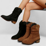 Wanda – Botine western cu aspect de velur