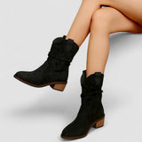 Wanda – Botine western cu aspect de velur