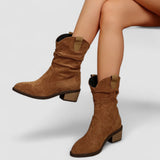 Wanda – Botine western cu aspect de velur